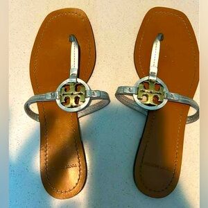 Tory Burch Stylish Silver and Tan Women's Sandals